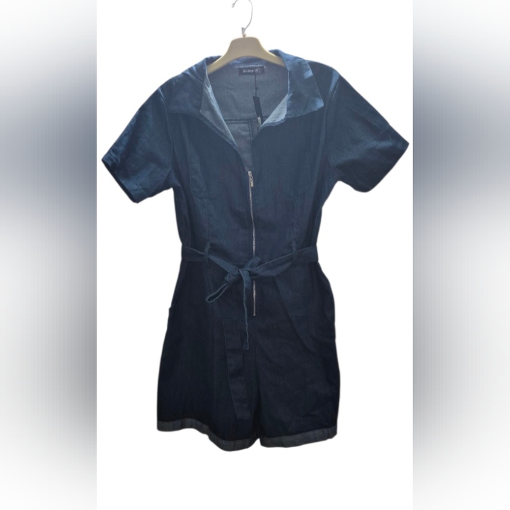 Allegra K Denim Blue Short Sleeve Jumpsuit